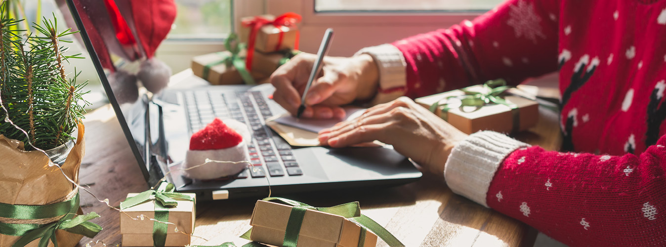 Christmas online shopping, sales and discounts promotions during the Christmas holidays, online shopping at home